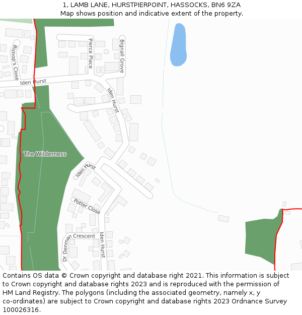 1, LAMB LANE, HURSTPIERPOINT, HASSOCKS, BN6 9ZA: Location map and indicative extent of plot