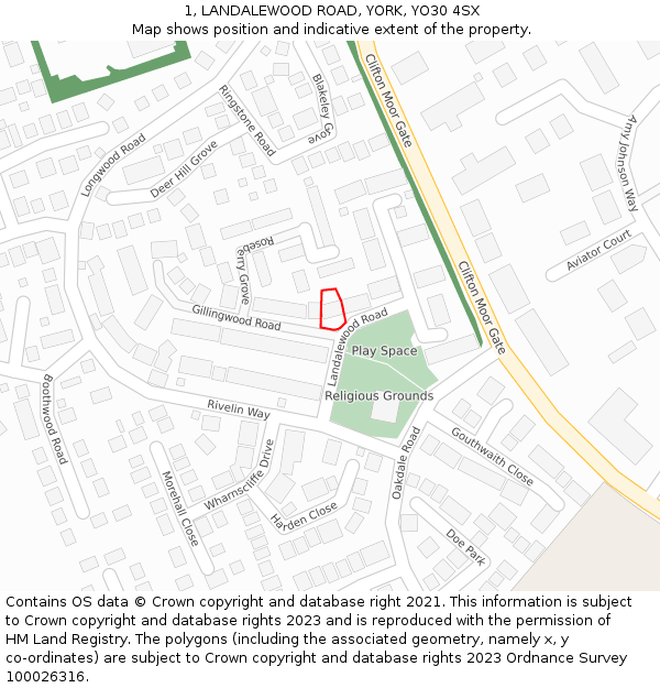 1, LANDALEWOOD ROAD, YORK, YO30 4SX: Location map and indicative extent of plot