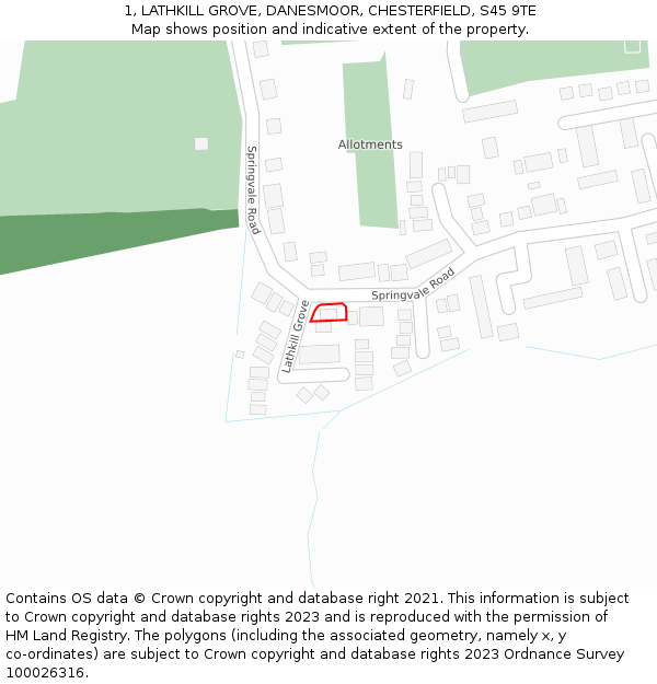 1, LATHKILL GROVE, DANESMOOR, CHESTERFIELD, S45 9TE: Location map and indicative extent of plot