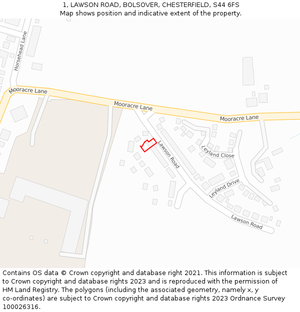 1, LAWSON ROAD, BOLSOVER, CHESTERFIELD, S44 6FS: Location map and indicative extent of plot