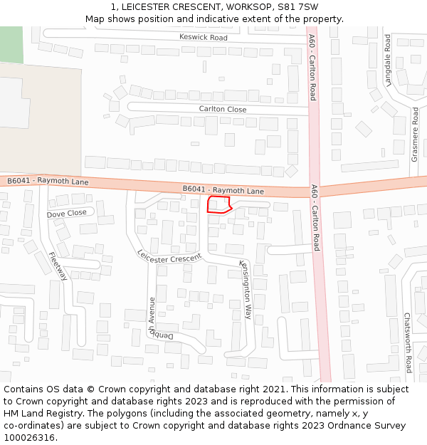 1, LEICESTER CRESCENT, WORKSOP, S81 7SW: Location map and indicative extent of plot