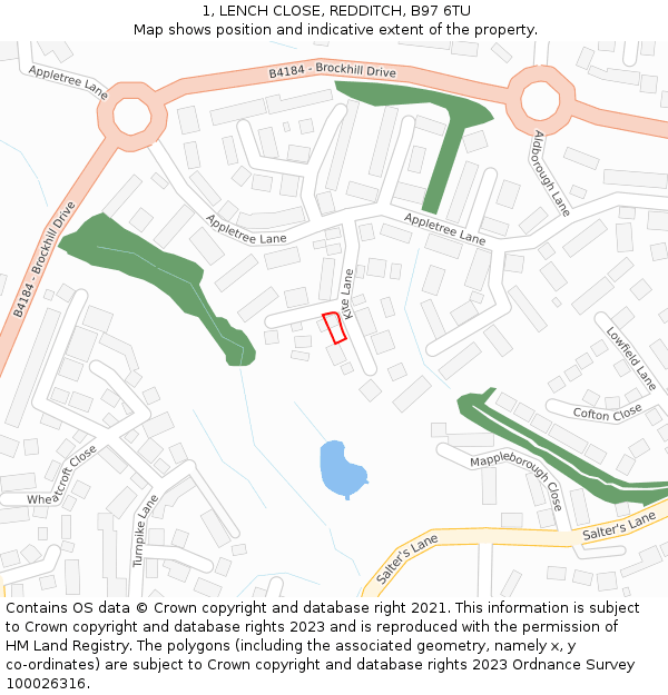 1, LENCH CLOSE, REDDITCH, B97 6TU: Location map and indicative extent of plot