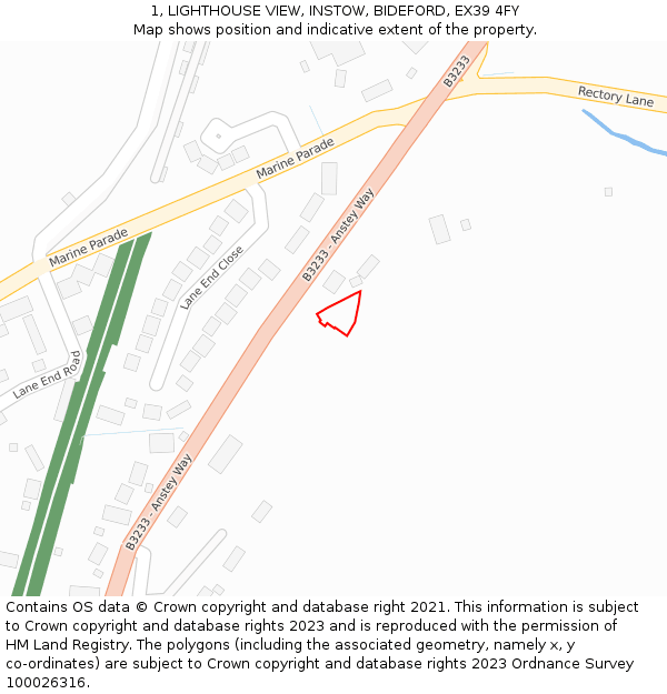 1, LIGHTHOUSE VIEW, INSTOW, BIDEFORD, EX39 4FY: Location map and indicative extent of plot