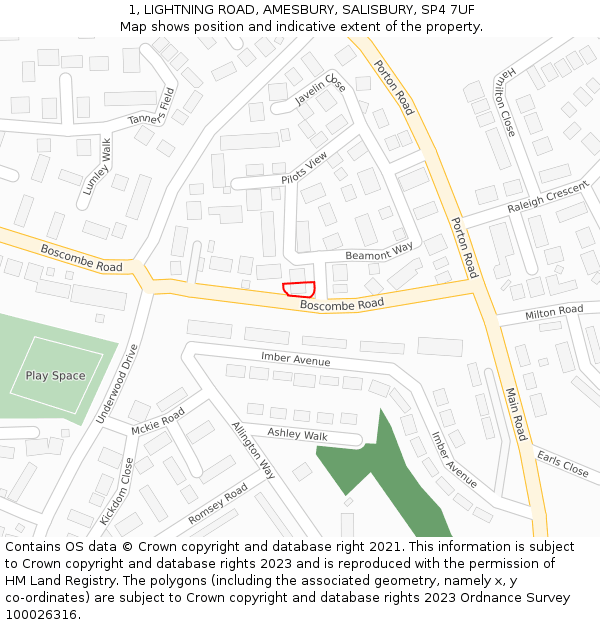 1, LIGHTNING ROAD, AMESBURY, SALISBURY, SP4 7UF: Location map and indicative extent of plot