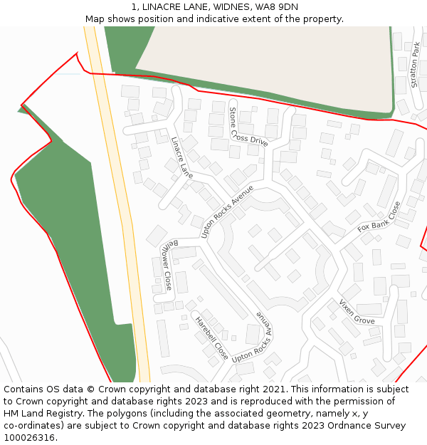 1, LINACRE LANE, WIDNES, WA8 9DN: Location map and indicative extent of plot