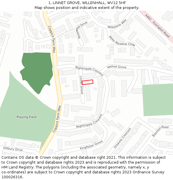 1, LINNET GROVE, WILLENHALL, WV12 5HF: Location map and indicative extent of plot