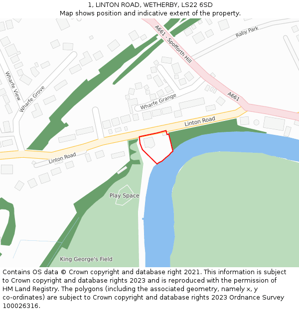 1, LINTON ROAD, WETHERBY, LS22 6SD: Location map and indicative extent of plot
