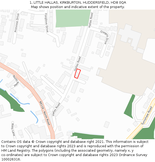 1, LITTLE HALLAS, KIRKBURTON, HUDDERSFIELD, HD8 0QA: Location map and indicative extent of plot