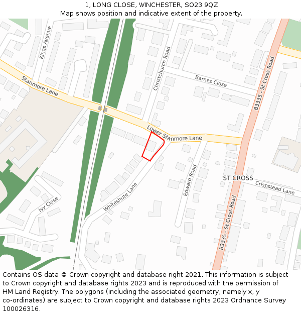 1, LONG CLOSE, WINCHESTER, SO23 9QZ: Location map and indicative extent of plot