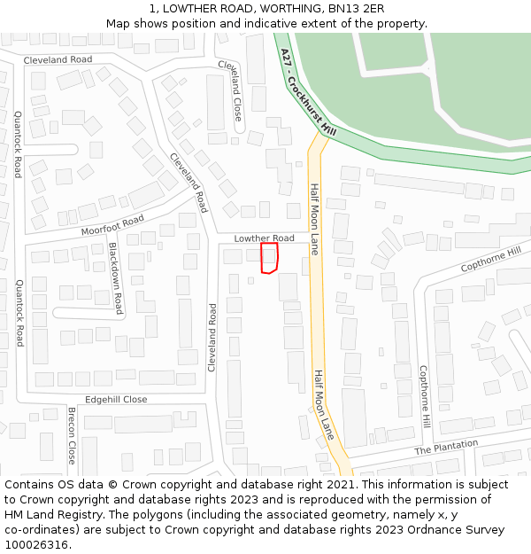1, LOWTHER ROAD, WORTHING, BN13 2ER: Location map and indicative extent of plot