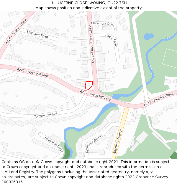 1, LUCERNE CLOSE, WOKING, GU22 7SH: Location map and indicative extent of plot