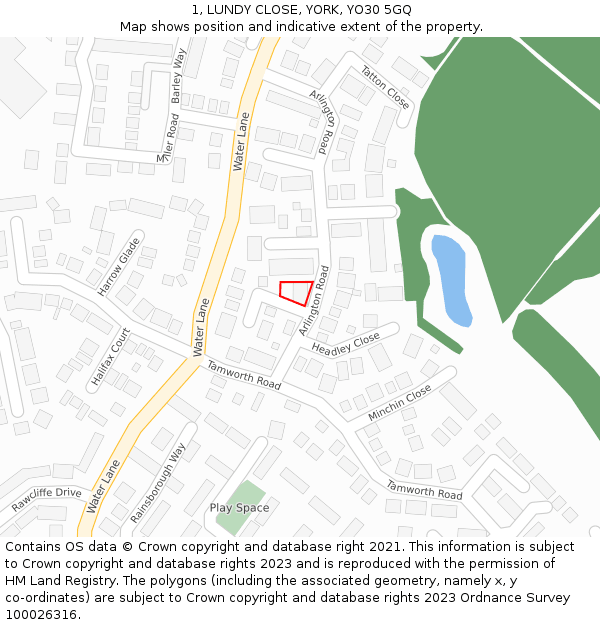 1, LUNDY CLOSE, YORK, YO30 5GQ: Location map and indicative extent of plot