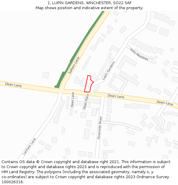 1, LUPIN GARDENS, WINCHESTER, SO22 5AF: Location map and indicative extent of plot