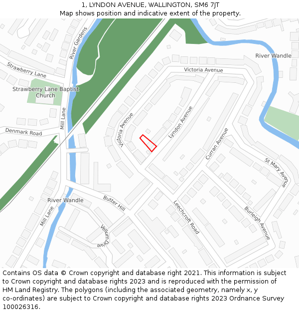 1, LYNDON AVENUE, WALLINGTON, SM6 7JT: Location map and indicative extent of plot