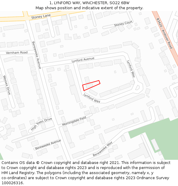 1, LYNFORD WAY, WINCHESTER, SO22 6BW: Location map and indicative extent of plot