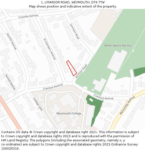 1, LYNMOOR ROAD, WEYMOUTH, DT4 7TW: Location map and indicative extent of plot