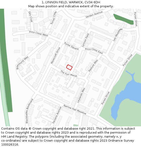 1, LYNNON FIELD, WARWICK, CV34 6DH: Location map and indicative extent of plot