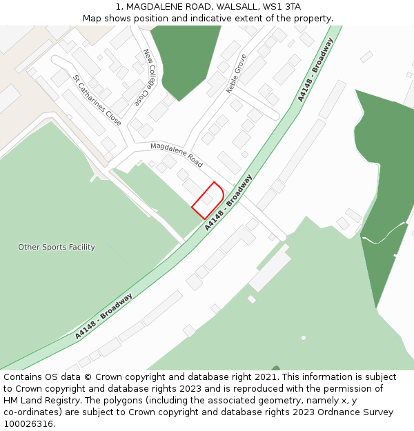 1, MAGDALENE ROAD, WALSALL, WS1 3TA: Location map and indicative extent of plot
