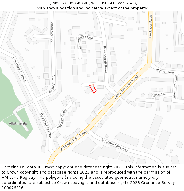 1, MAGNOLIA GROVE, WILLENHALL, WV12 4LQ: Location map and indicative extent of plot