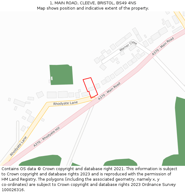 1, MAIN ROAD, CLEEVE, BRISTOL, BS49 4NS: Location map and indicative extent of plot