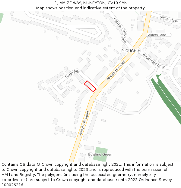 1, MAIZE WAY, NUNEATON, CV10 9AN: Location map and indicative extent of plot