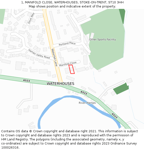 1, MANIFOLD CLOSE, WATERHOUSES, STOKE-ON-TRENT, ST10 3HH: Location map and indicative extent of plot