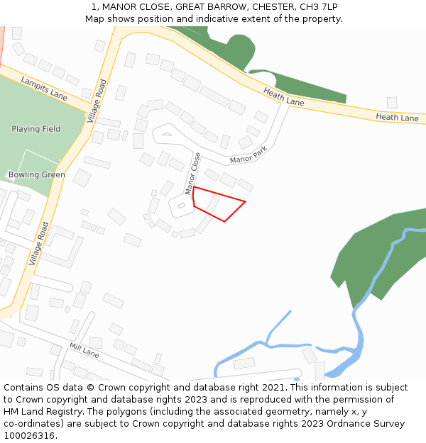 1, MANOR CLOSE, GREAT BARROW, CHESTER, CH3 7LP: Location map and indicative extent of plot