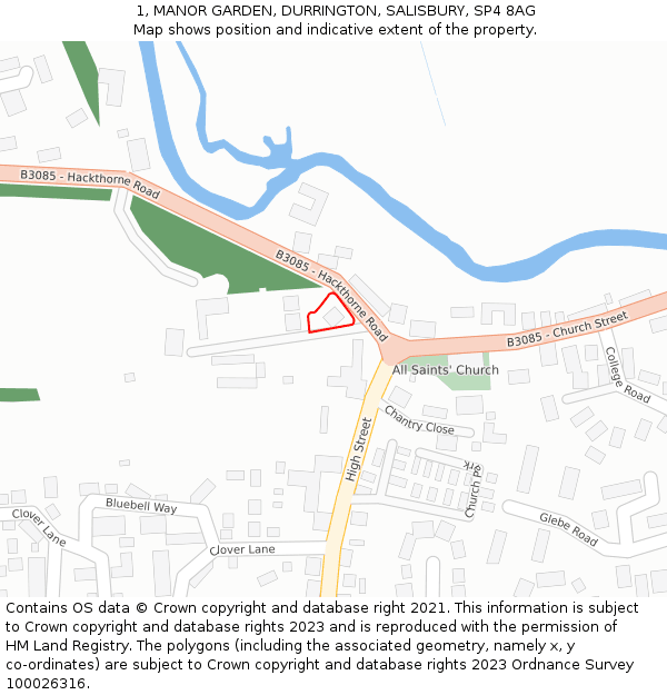 1, MANOR GARDEN, DURRINGTON, SALISBURY, SP4 8AG: Location map and indicative extent of plot