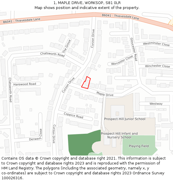 1, MAPLE DRIVE, WORKSOP, S81 0LR: Location map and indicative extent of plot