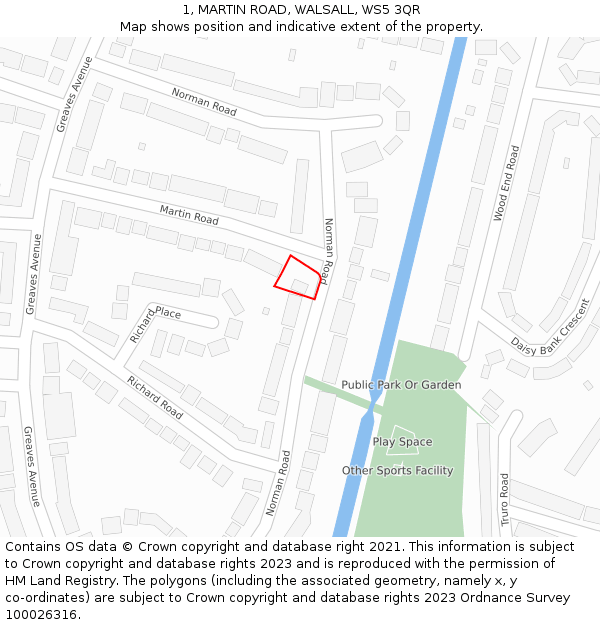 1, MARTIN ROAD, WALSALL, WS5 3QR: Location map and indicative extent of plot