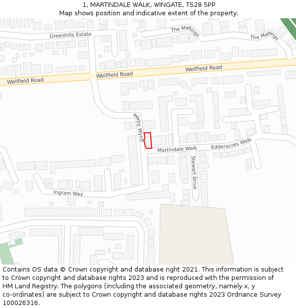 1, MARTINDALE WALK, WINGATE, TS28 5PP: Location map and indicative extent of plot