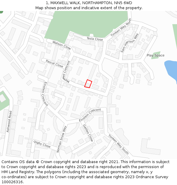1, MAXWELL WALK, NORTHAMPTON, NN5 6WD: Location map and indicative extent of plot