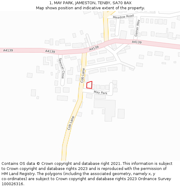 1, MAY PARK, JAMESTON, TENBY, SA70 8AX: Location map and indicative extent of plot