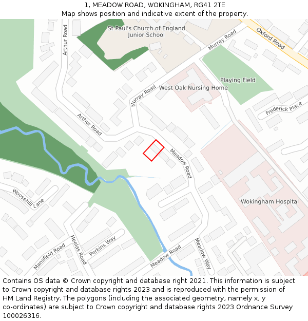 1, MEADOW ROAD, WOKINGHAM, RG41 2TE: Location map and indicative extent of plot