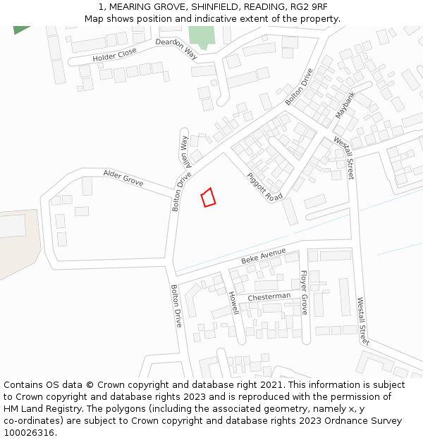 1, MEARING GROVE, SHINFIELD, READING, RG2 9RF: Location map and indicative extent of plot