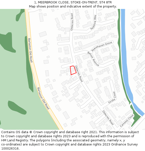1, MEERBROOK CLOSE, STOKE-ON-TRENT, ST4 8TR: Location map and indicative extent of plot