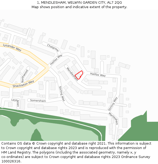 1, MENDLESHAM, WELWYN GARDEN CITY, AL7 2QG: Location map and indicative extent of plot