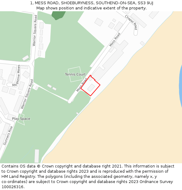 1, MESS ROAD, SHOEBURYNESS, SOUTHEND-ON-SEA, SS3 9UJ: Location map and indicative extent of plot