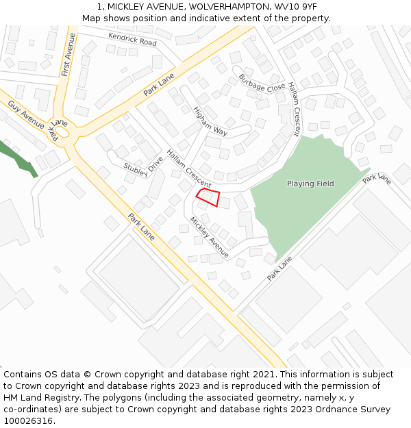 1, MICKLEY AVENUE, WOLVERHAMPTON, WV10 9YF: Location map and indicative extent of plot