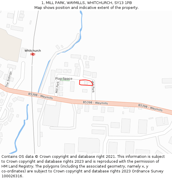 1, MILL PARK, WAYMILLS, WHITCHURCH, SY13 1PB: Location map and indicative extent of plot