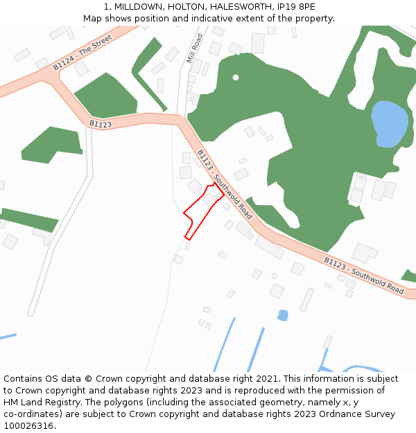 1, MILLDOWN, HOLTON, HALESWORTH, IP19 8PE: Location map and indicative extent of plot