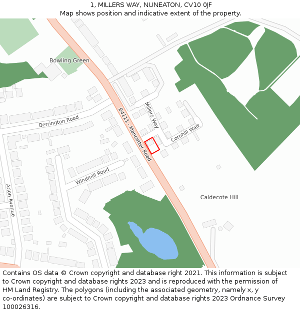 1, MILLERS WAY, NUNEATON, CV10 0JF: Location map and indicative extent of plot