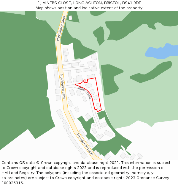 1, MINERS CLOSE, LONG ASHTON, BRISTOL, BS41 9DE: Location map and indicative extent of plot