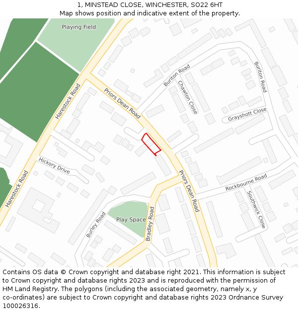 1, MINSTEAD CLOSE, WINCHESTER, SO22 6HT: Location map and indicative extent of plot