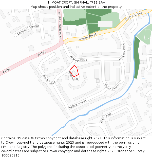 1, MOAT CROFT, SHIFNAL, TF11 9AH: Location map and indicative extent of plot