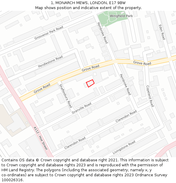 1, MONARCH MEWS, LONDON, E17 9BW: Location map and indicative extent of plot