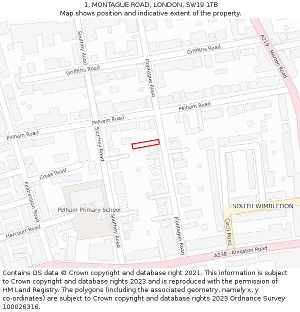 1, MONTAGUE ROAD, LONDON, SW19 1TB: Location map and indicative extent of plot