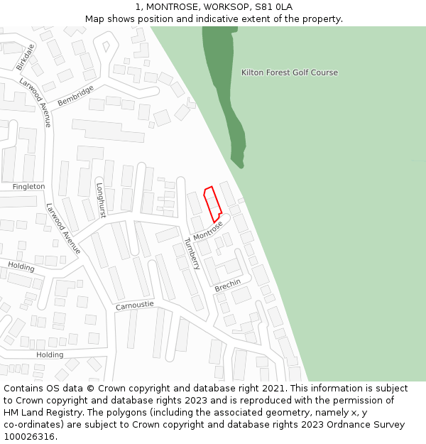 1, MONTROSE, WORKSOP, S81 0LA: Location map and indicative extent of plot