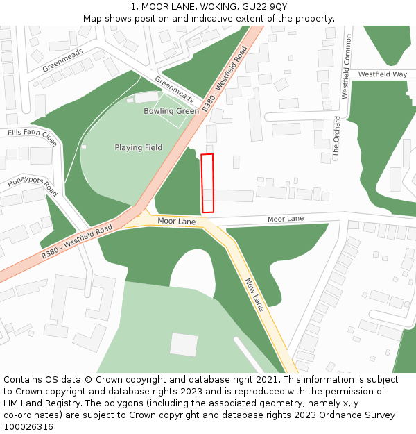 1, MOOR LANE, WOKING, GU22 9QY: Location map and indicative extent of plot