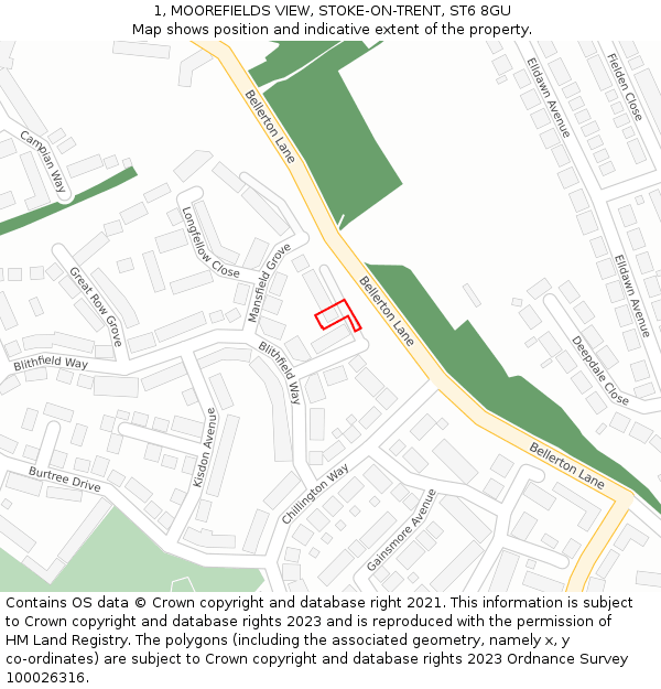 1, MOOREFIELDS VIEW, STOKE-ON-TRENT, ST6 8GU: Location map and indicative extent of plot